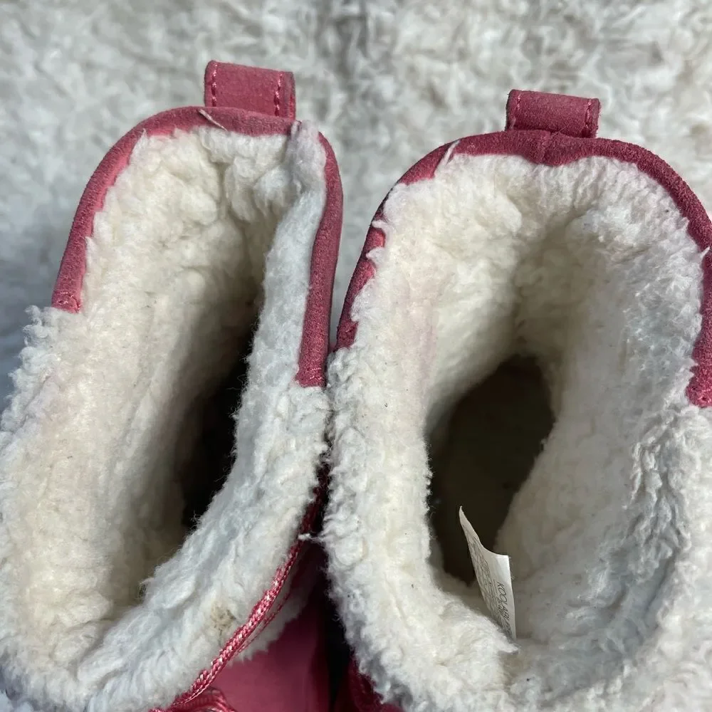 Kookaburra by UGG leather pink Girl winter boots beige fur lace up accent SZ3